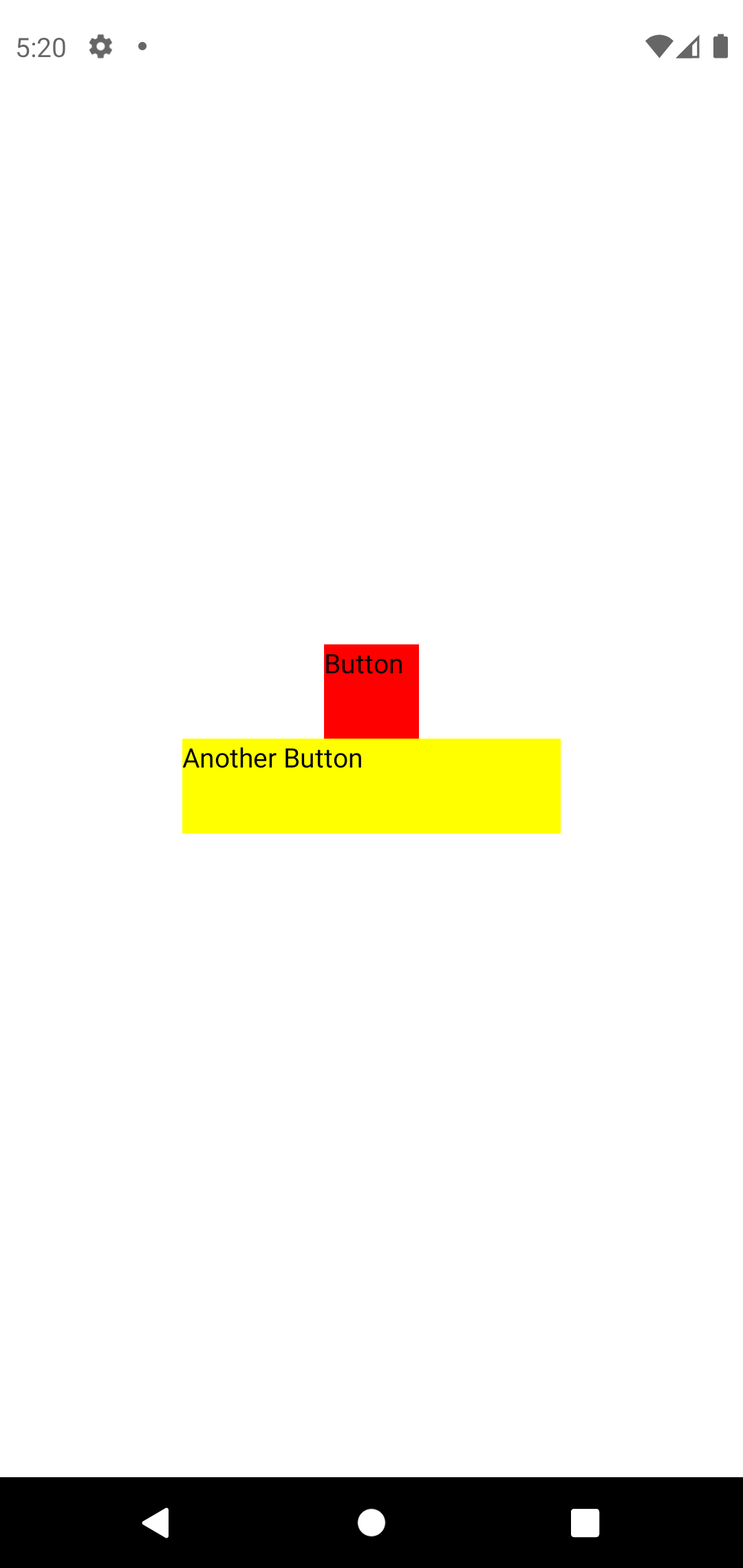 An Android Simulator Screen showing a red square in the middle and a yellow rectangle just below.