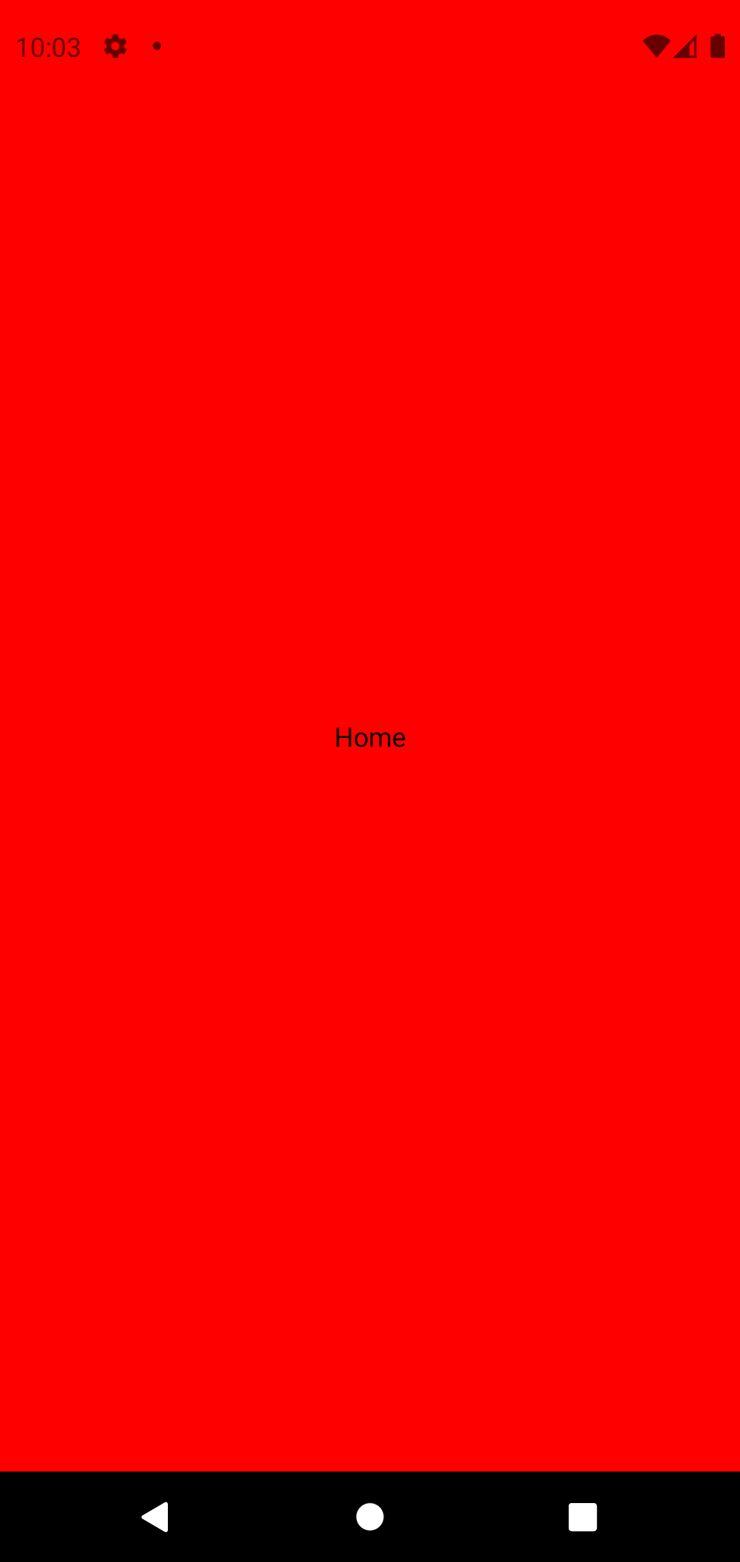 Captura de Android simulator con fondo rojo y la palabra Home escrita en el centro.